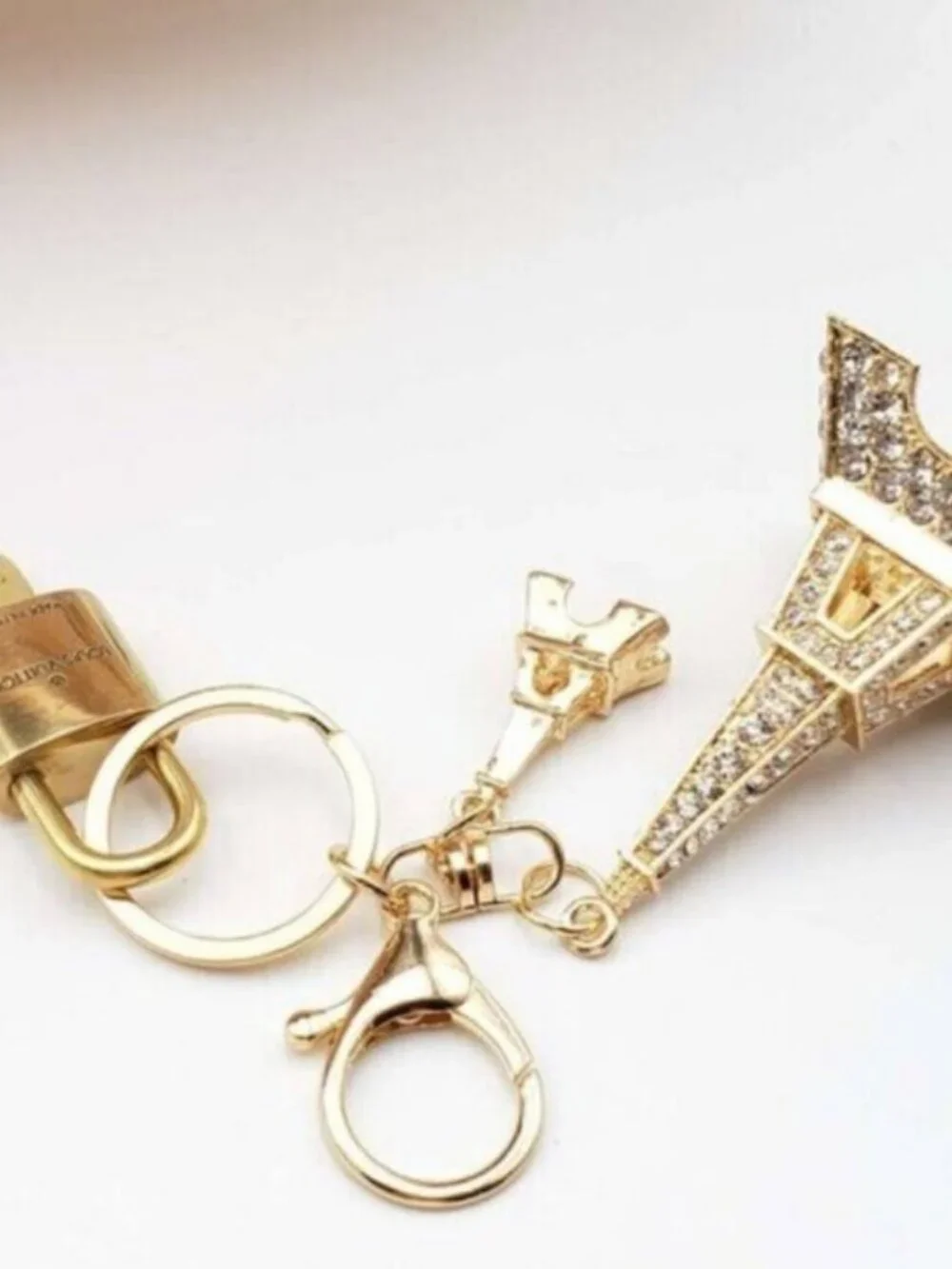 LV Authentic Gold Padlock 🔒 Key Set w/ Unbranded Eiffel Tower Keychain Charm